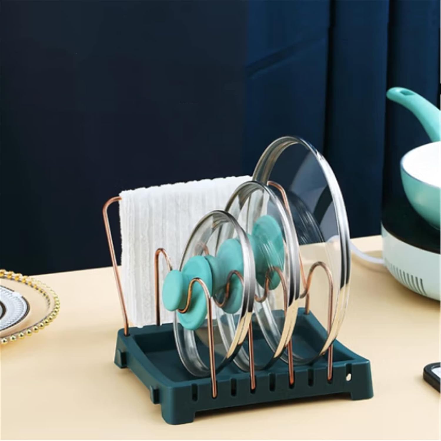 鍋蓋 スタンド ポットカバーラックカウンタートップ多機能ストレージラック 蓋収納 ラック