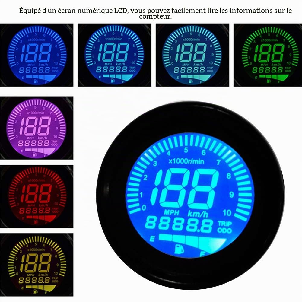 Tachimetro-Duokon universale DC 12V 0-199 km/h Contagiri LCD Contagiri Moto Tachimetro LCD Moto Contachilometri LCD moto Contagiri Tachimetro Electrosilvering nero