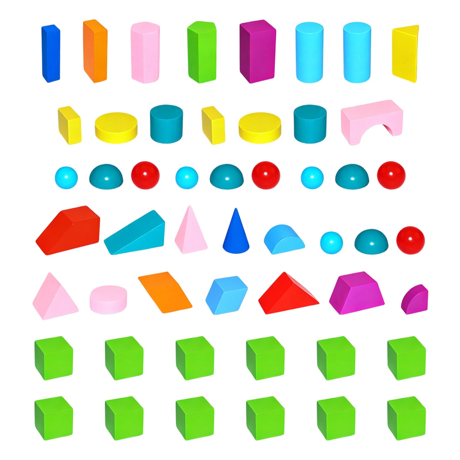 Hredyqw 52Pcs Colorful Wooden Geometric Blocks Early Learning Math Toy For Preschooler Classroom and Homeschool