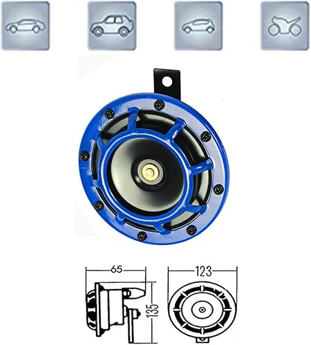 Miniatura 4 de Bocina eléctrica para coche, bocina de aire azul, 12 V, tono alto y bajo, kit de bocina gemela de metal de 135 dB, bocina de auto, bocina de camión,