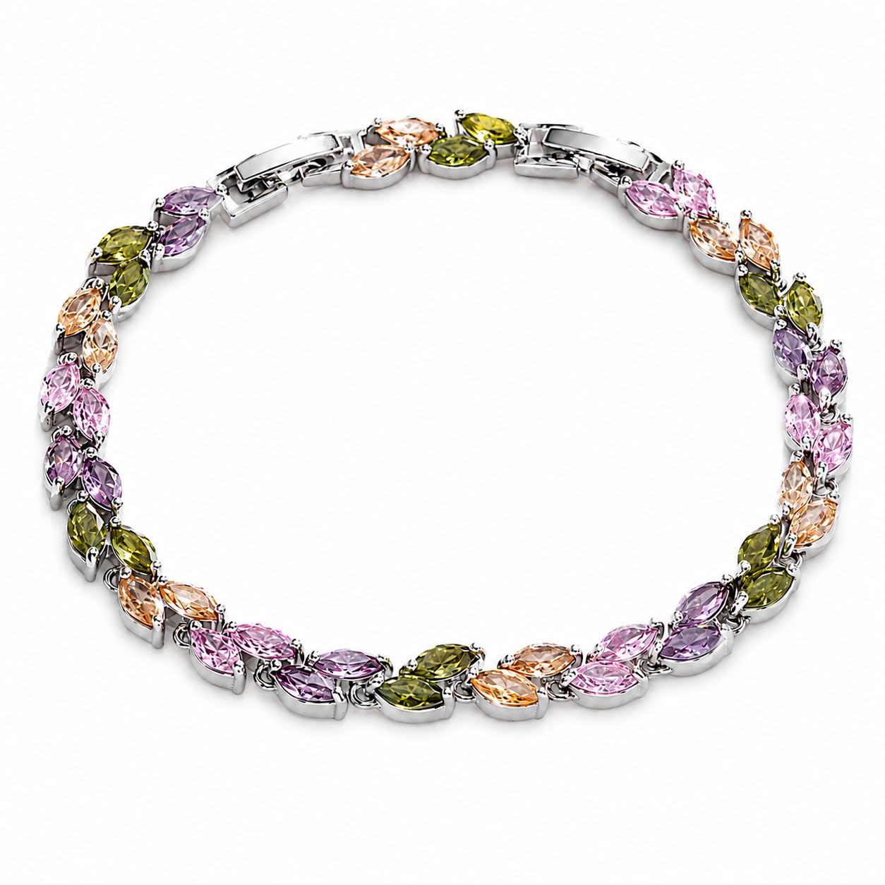 Colorful Crystal Bracelet for Women, Leaf Design Bracelets for Women Stylish, Plated Alloy Ladies Bracelet, Lightweight Gifting Jewellery for Women Girls Daily Office Wear-image-13