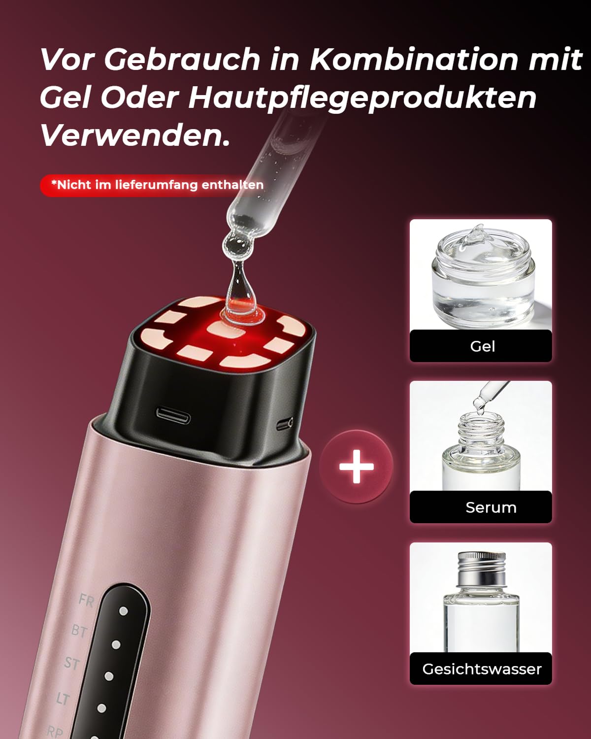 Gesichtsmassagegerät Radiofrequenz 5-in-1, EMS & Lichttherapie, Straffendes Lifting für Gesicht & Hals, Reduziert Falten, Feine Linien & Vergrößerte Poren, Anti-Falten, für Straffere Haut (Roségold)