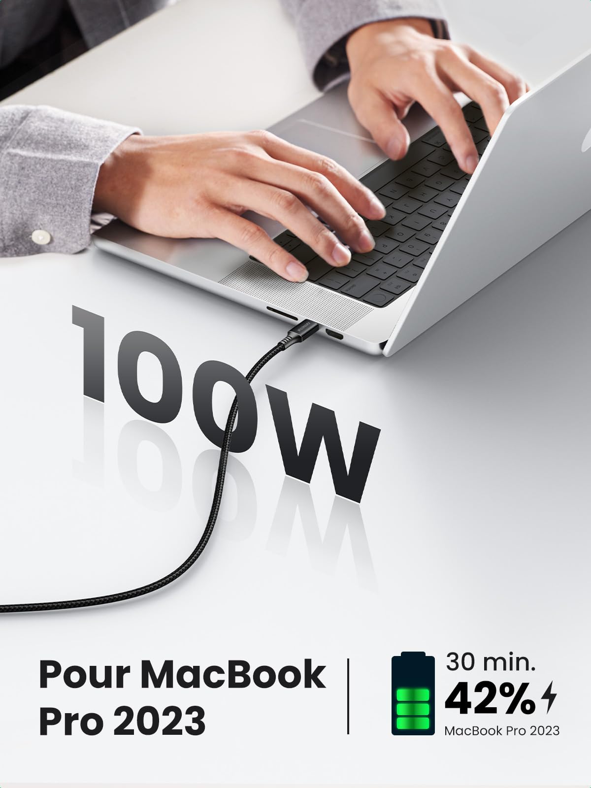 UGREEN Nexode 100W Chargeur USB C Rapide 4 Ports GaN 100W Câble USB C PD 20V 5A