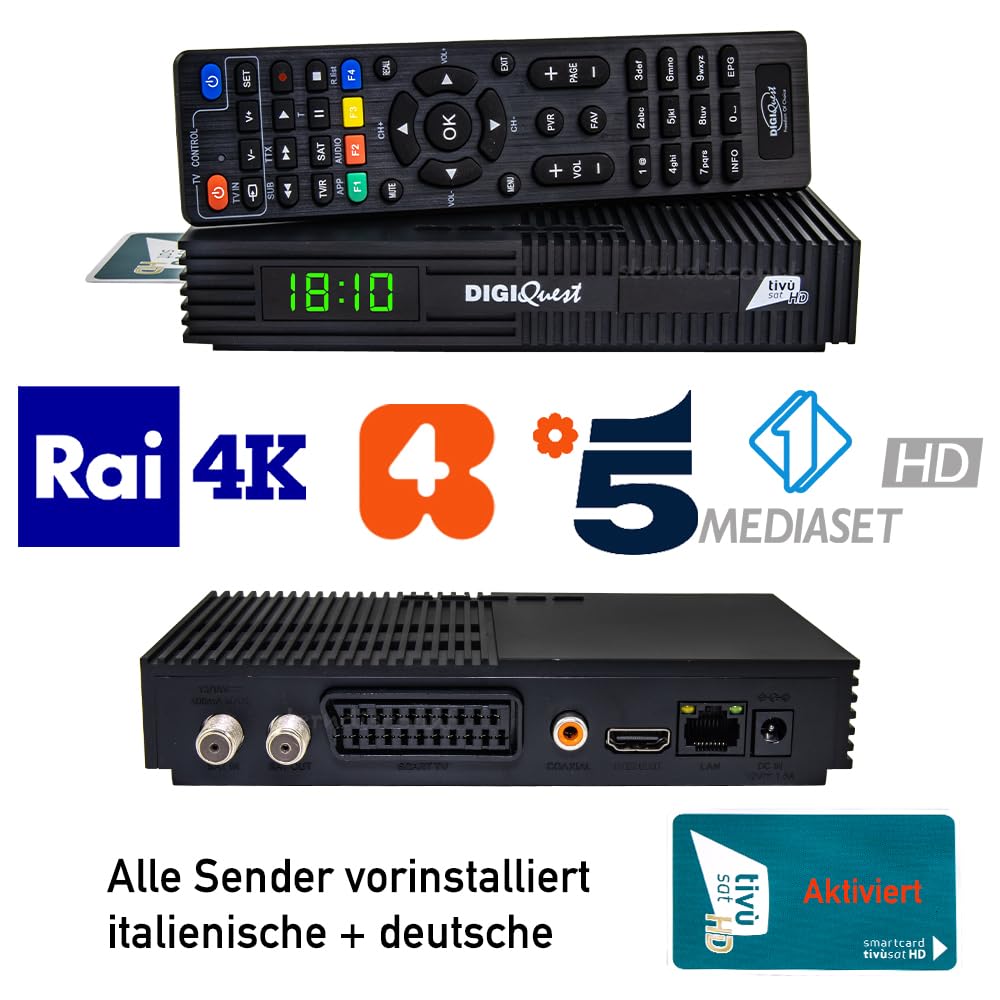 DigiQuest TI9 Tivusat HD Satelliten-Receiver Full HD 1080p 13°E 19.2°E