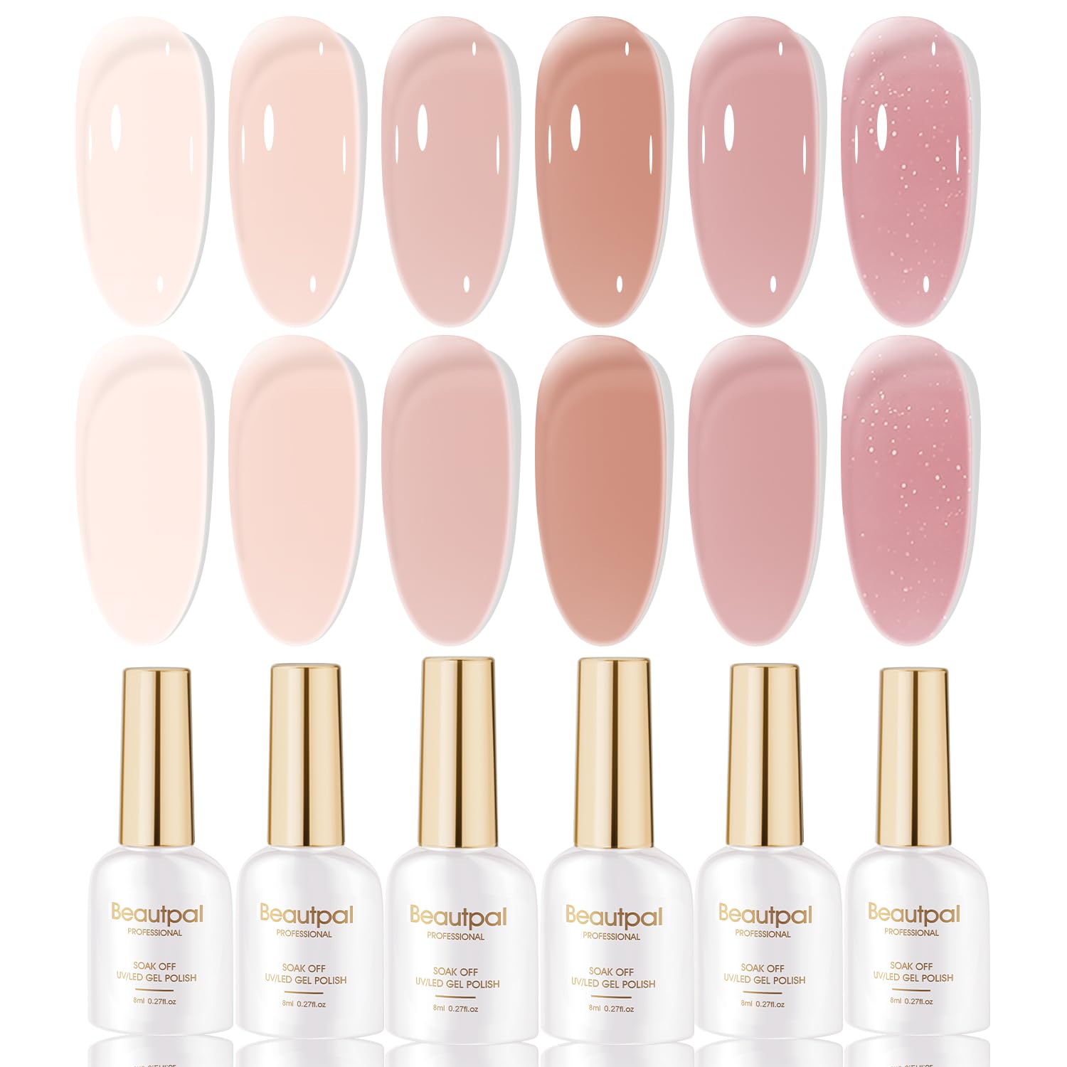 Larvall Beautpal Nude Gel Polish Set Milky Nude Sheer Pink Jelly Gel Polish Nail Kit Soak Off UV Translucent Nail Polish Gel 6PCS 8ml