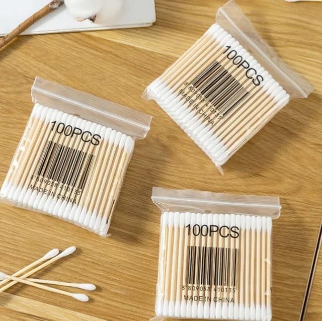 Wooden Cotton Swabs, 100 PCS, Pure Natural Cotton, Dual-Tip, Multi-Purpose for Makeup, Ear Cleaning, Nail Art-picture-21