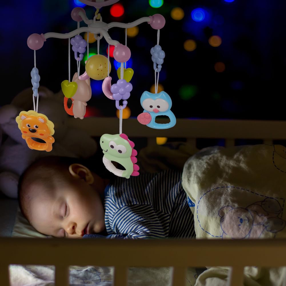 Aolso Babybett-Spielzeug, Mobile für Babybett, Baby Einschlafhilfe Musikspielzeug mit süßen Tieren, Babybett-Mobile mit Musik und Lichtern, Projektor und Fernbedienung (Rosa)