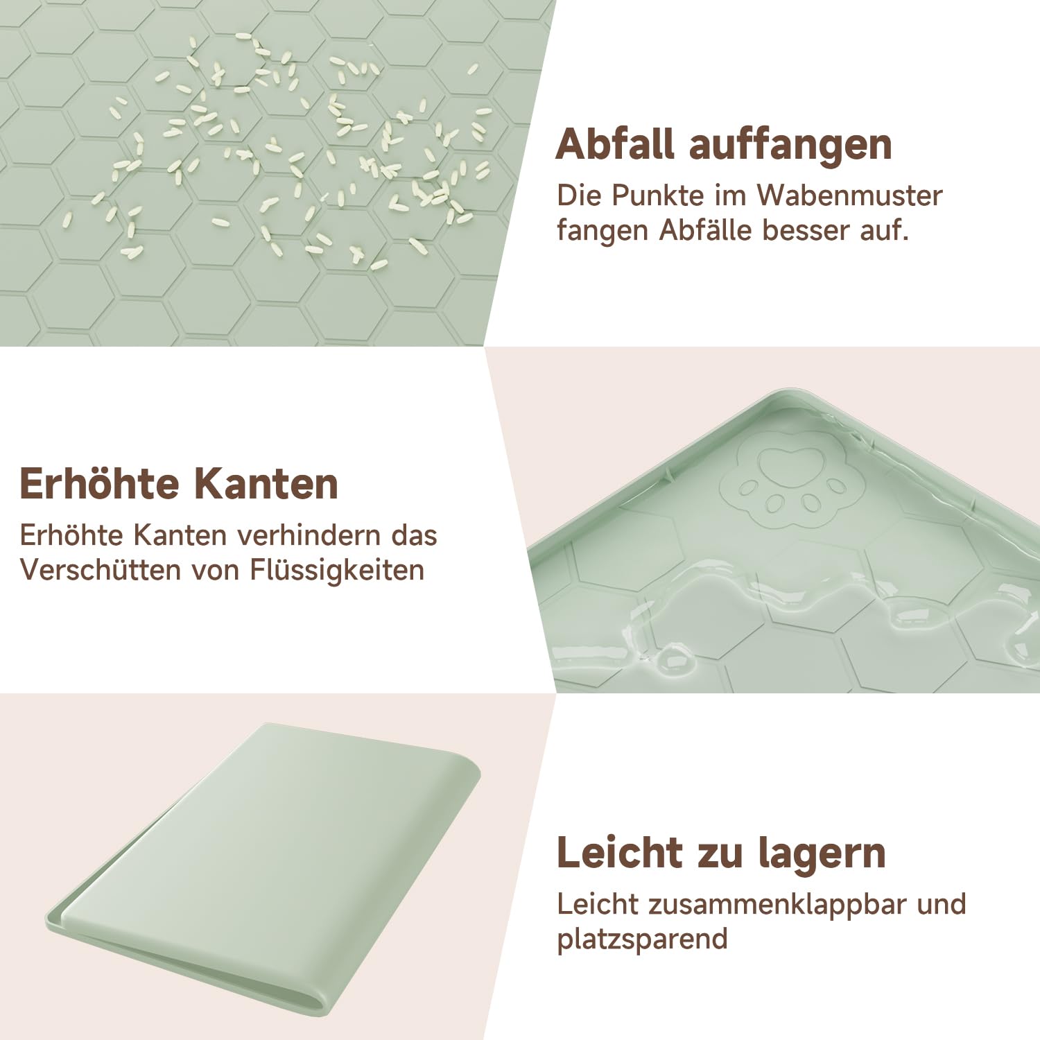 Tappetino per lettiera per gatti, taglie forti, 101 x 71 cm, grande, XXL, in silicone alimentare, impermeabile, resistente alle urine, antiscivolo, facile da pulire, verde chiaro