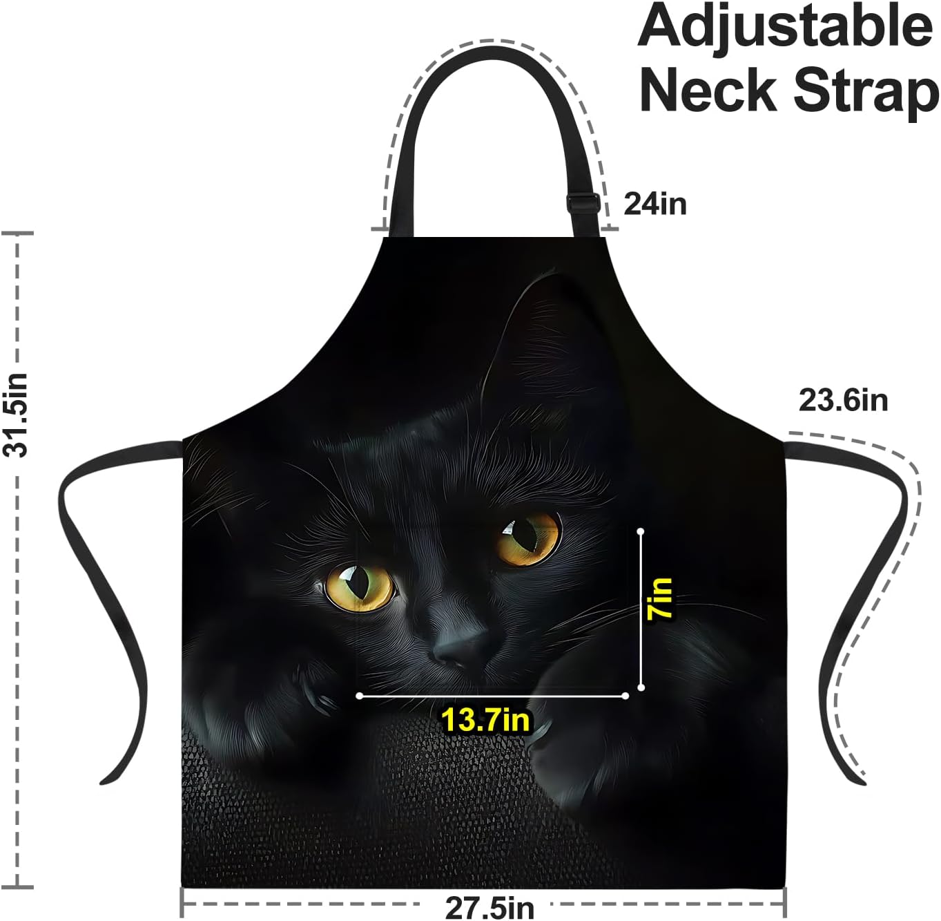 ANNA QUEEN Funny Cat Apron for Women Men with Pockets Spring Sunflower Apron Adjustable Kitchen Chef Cooking Apron - Image 3