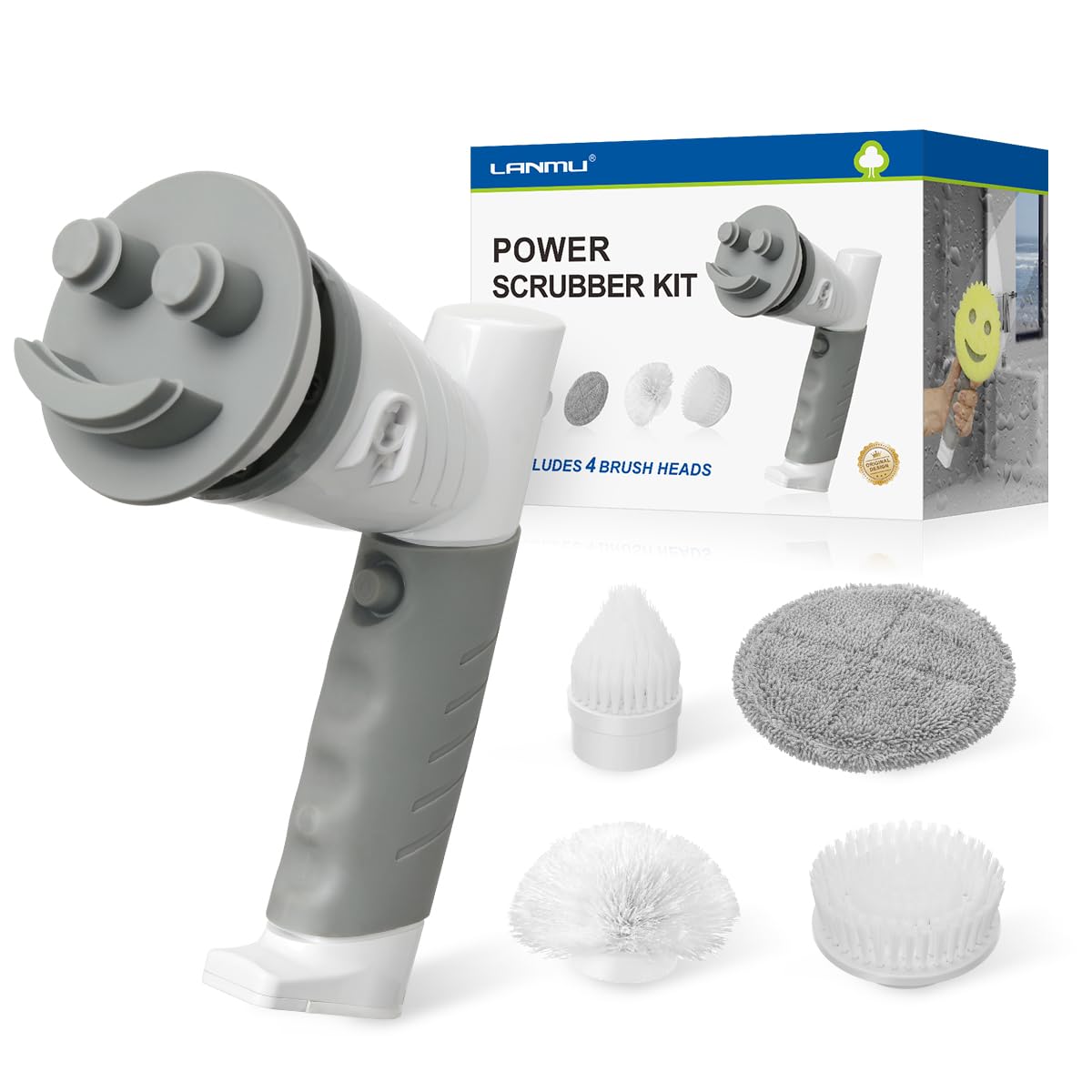 LANMU Power Scrubber Wand Handle Compatible with Scrub Daddy/Mommy Sponges, Electric Spin Scrubber with 5 Replaceable Cleaning Brush Heads for Sink, Stove, Window(Sponge Not Included)