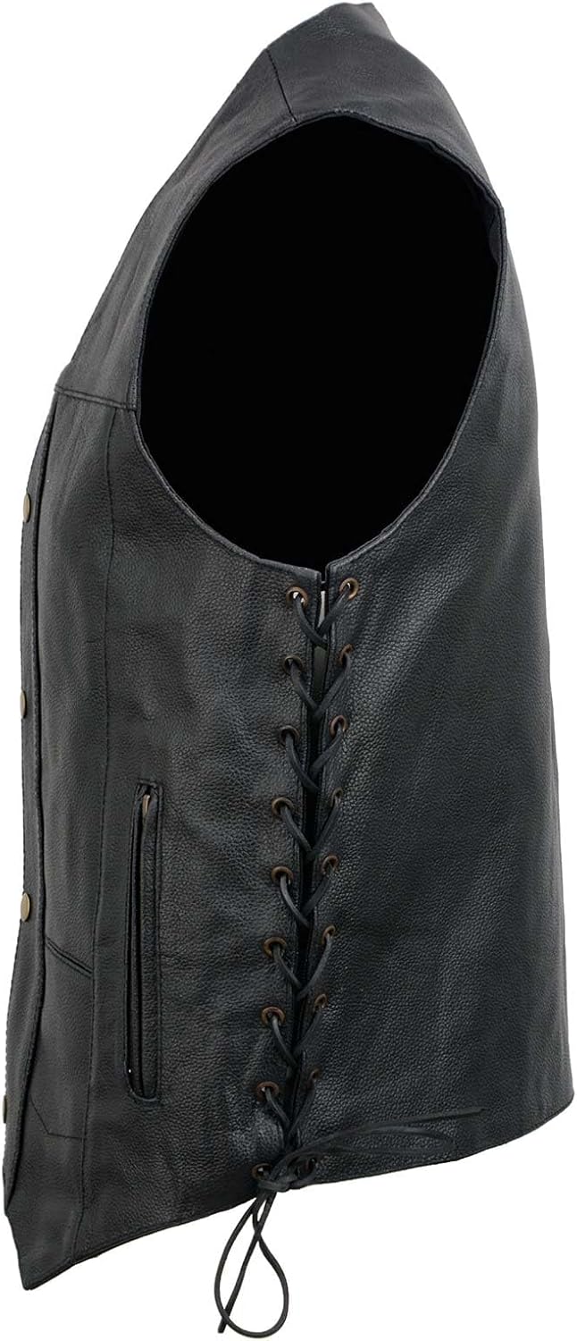EVENT LEATHER EL1310GO Men's Classic Western Style Snap Button Black Motorcycle Riders Leather Vest - Image 8