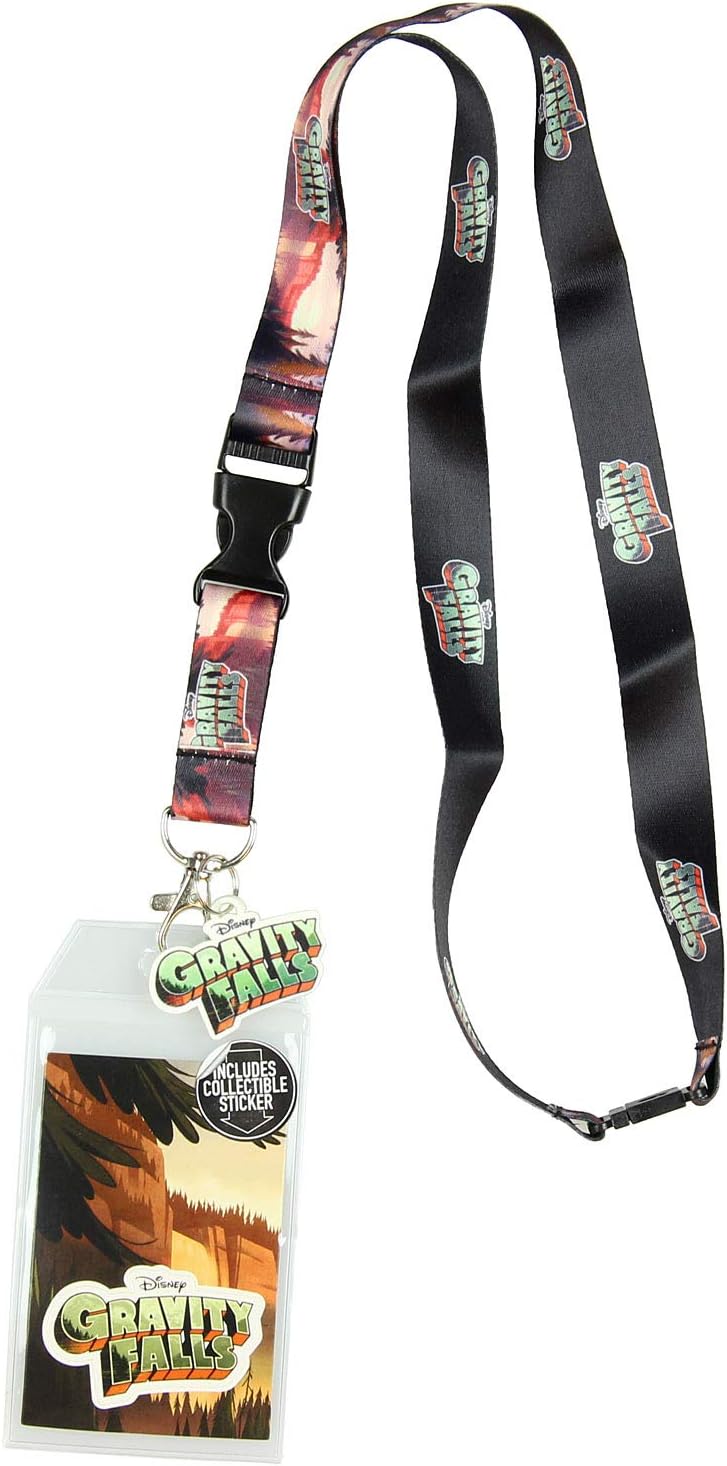 Disney Gravity Falls Forrest Scenery Lanyard Keychain ID Holder Gravity Falls Title Rubber Charm