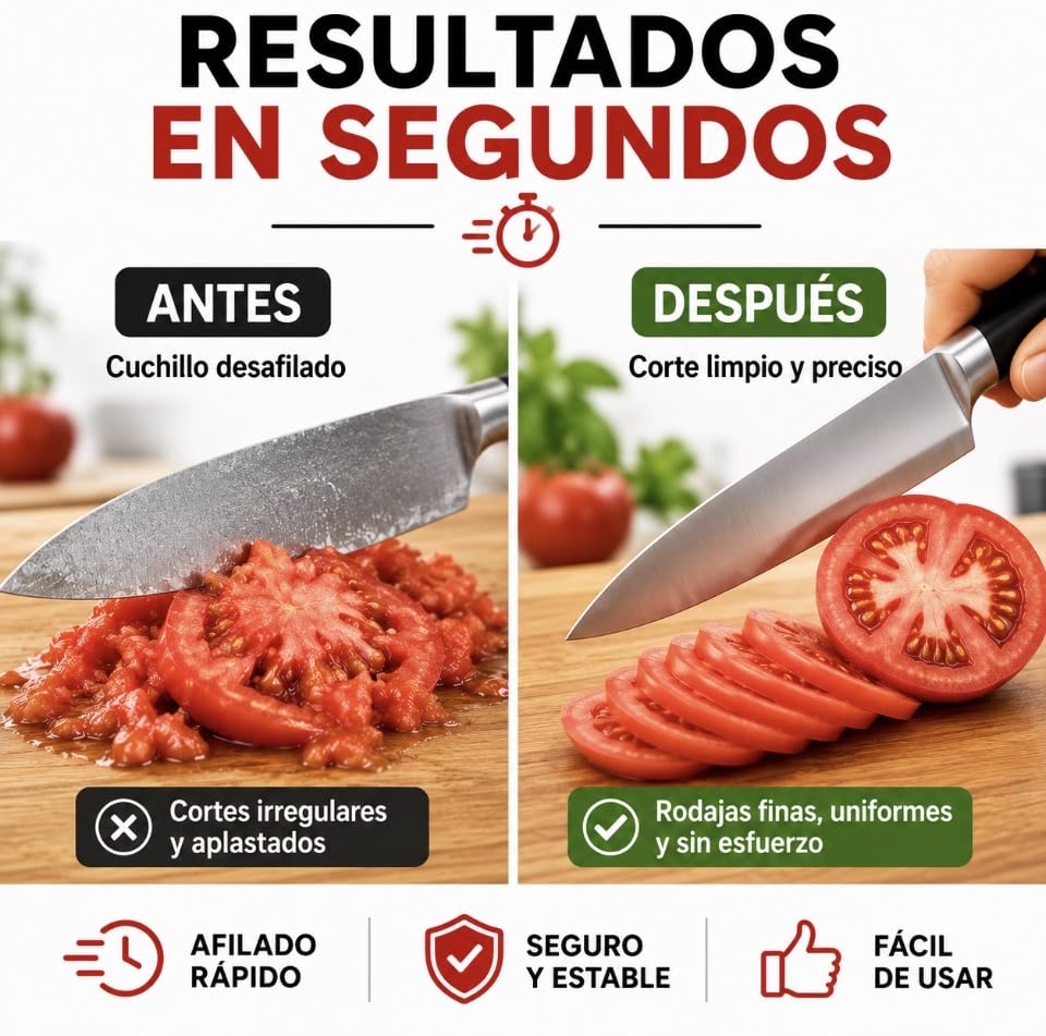Afilador de Cuchillos Profesional 3 Etapas con Tungsteno y Cerámica, Afilado Rápido y Seguro, Base Antideslizante, Mango Ergonómico para Cocina.