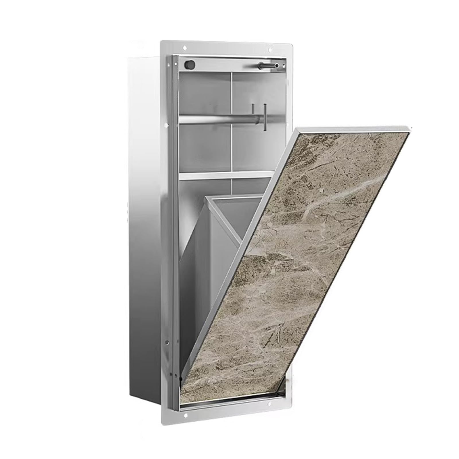 JYBNBBE Integrated Bathroom Storage Unit with Recessed Waterproof Shower Niche and Built-in Trash Can Alcove (Silver)