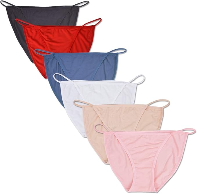 Buankoxy Women's 6 Pack LowRise String Bikinis Panty Stretch Brief(6