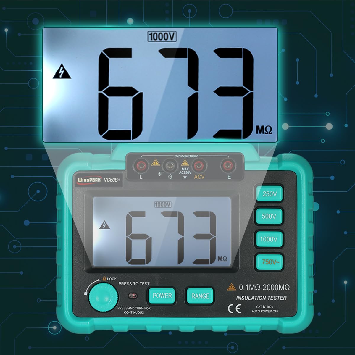 Mètres de résistance d'isolement - VC60B + Testeur de résistance d'isolement numérique LCD Megohm Meter Megohmmeter DC250V/500V/1000V