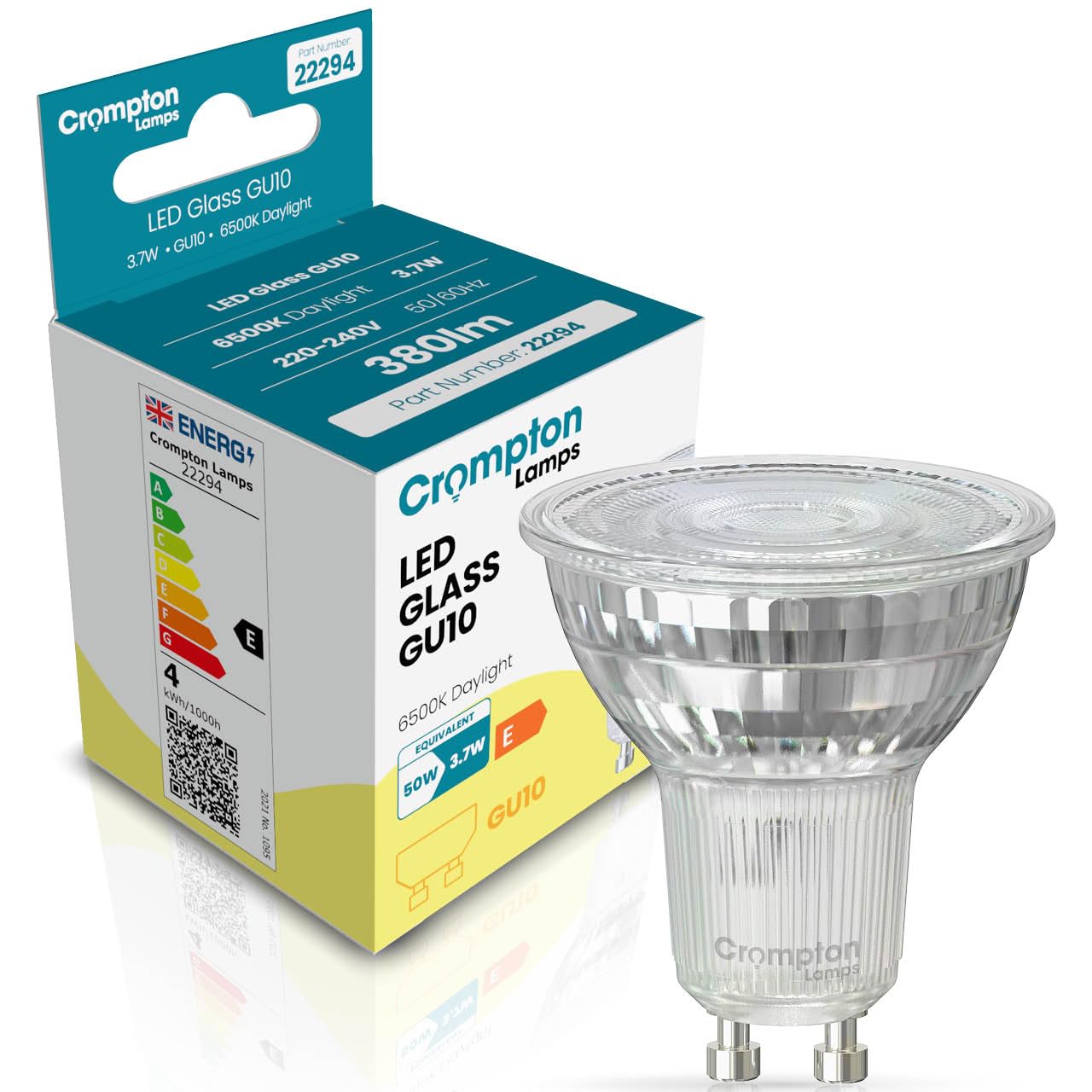 Crompton Lamps LED GU10 Spotlight Bulbs 3.7W Glass | Daylight 6500K | Energy Saving Light Bulbs for Ceiling Lights | 360 Lumens | Direct Replacement | GU10 LED Bulbs — image 1