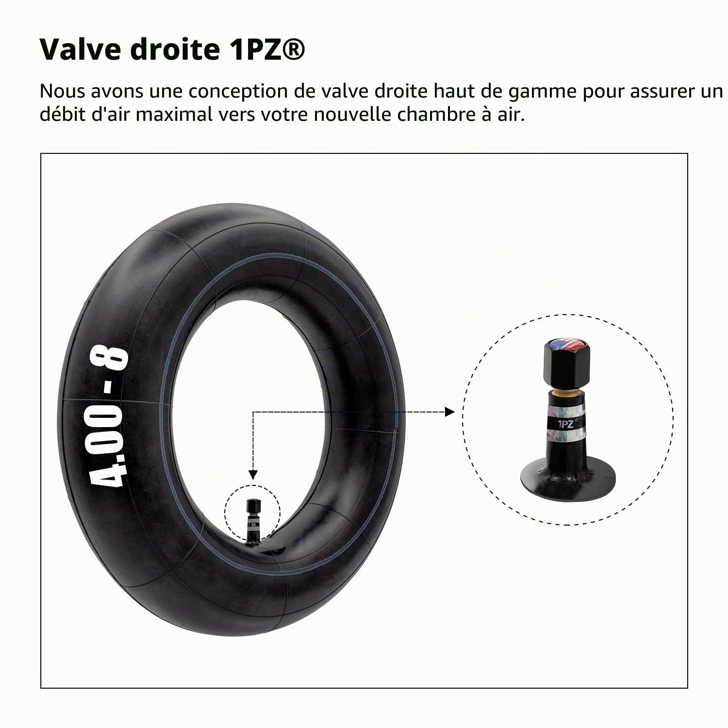 1PZ FT2-48T Pneu et chambre à air universel 4.80 4.00-8 pouces avec tige de valve droite TR13 pour chariots de jardin, brouettes, chariots à gazon, tondeuses à gazon, brouettes 4,80 4,00-8