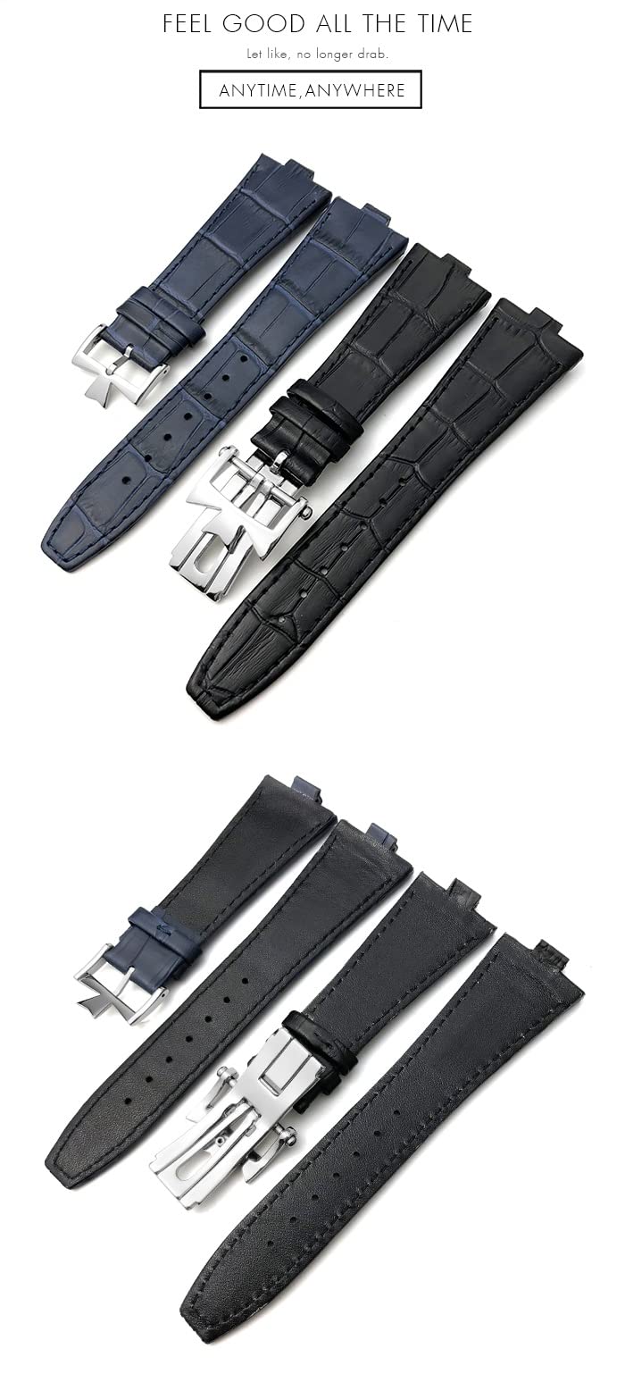 Correa de reloj con interfaz convexa de cuero genuino de 25-9mm para Vacheron Constantin Overseas Black Blue Brown Bamboo Grain Watch Bands
