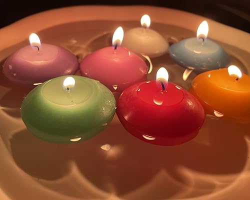 Miniatura 4 de Velas flotantes, velas multicolores clásicas sin aroma con 100 pétalos de rosa de seda, discos de vela de larga duración para bodas, aniversarios,