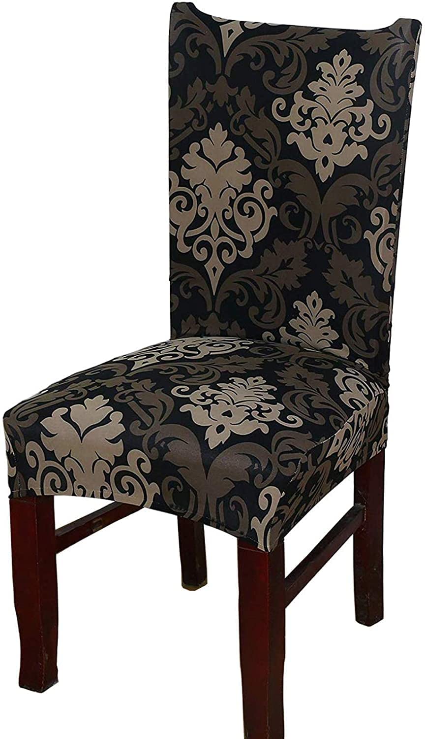 Quirk Elastic Chair Covers - Black & Brown Motif (Pack of 6) -2