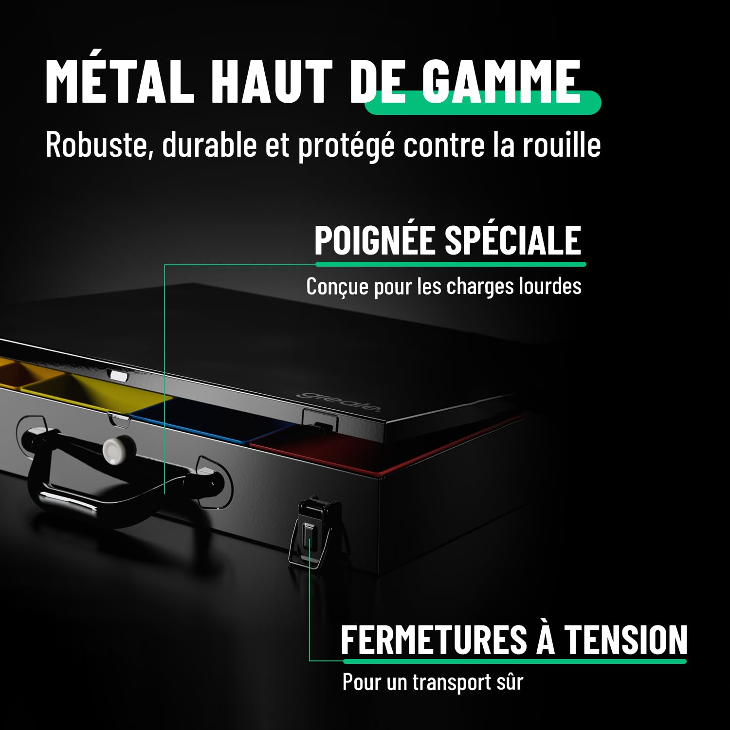 greate Boîte de Rangement visserie métal avec 23 bacs Amovibles | Valise Vide pour Petites pièces - Mallette de tri métallique comme Boîte à vis - Organisateur