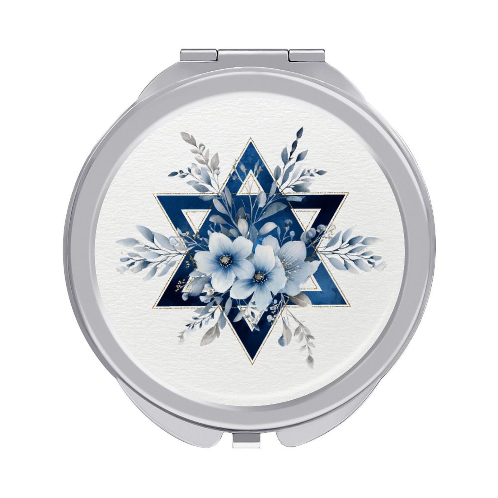 Jubonexis Star And Pale Blue Flowers Women Pocket Mirrors, Girls Small Portable Travel Makeup Mini Mirror