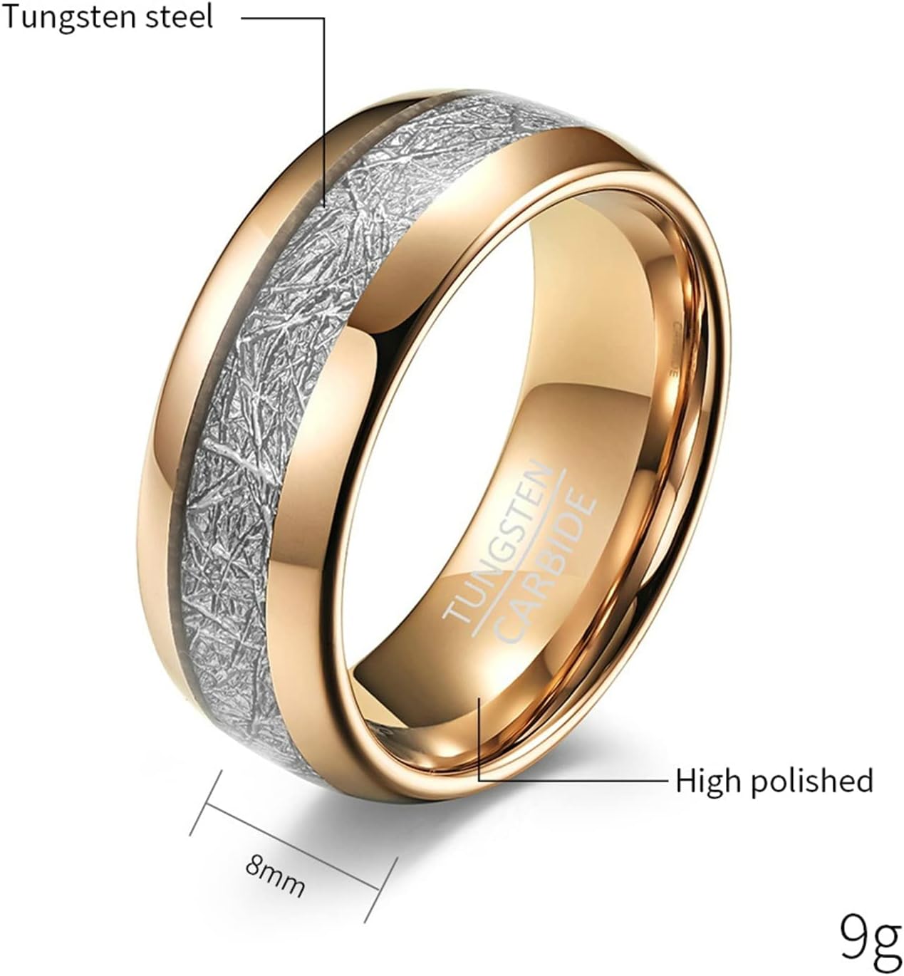 ANAZOZ His and Her Rings Matching Boyfriend and Girlfriend, 8MM Polished Tungsten Carbide Rose Gold Rings for Couple
