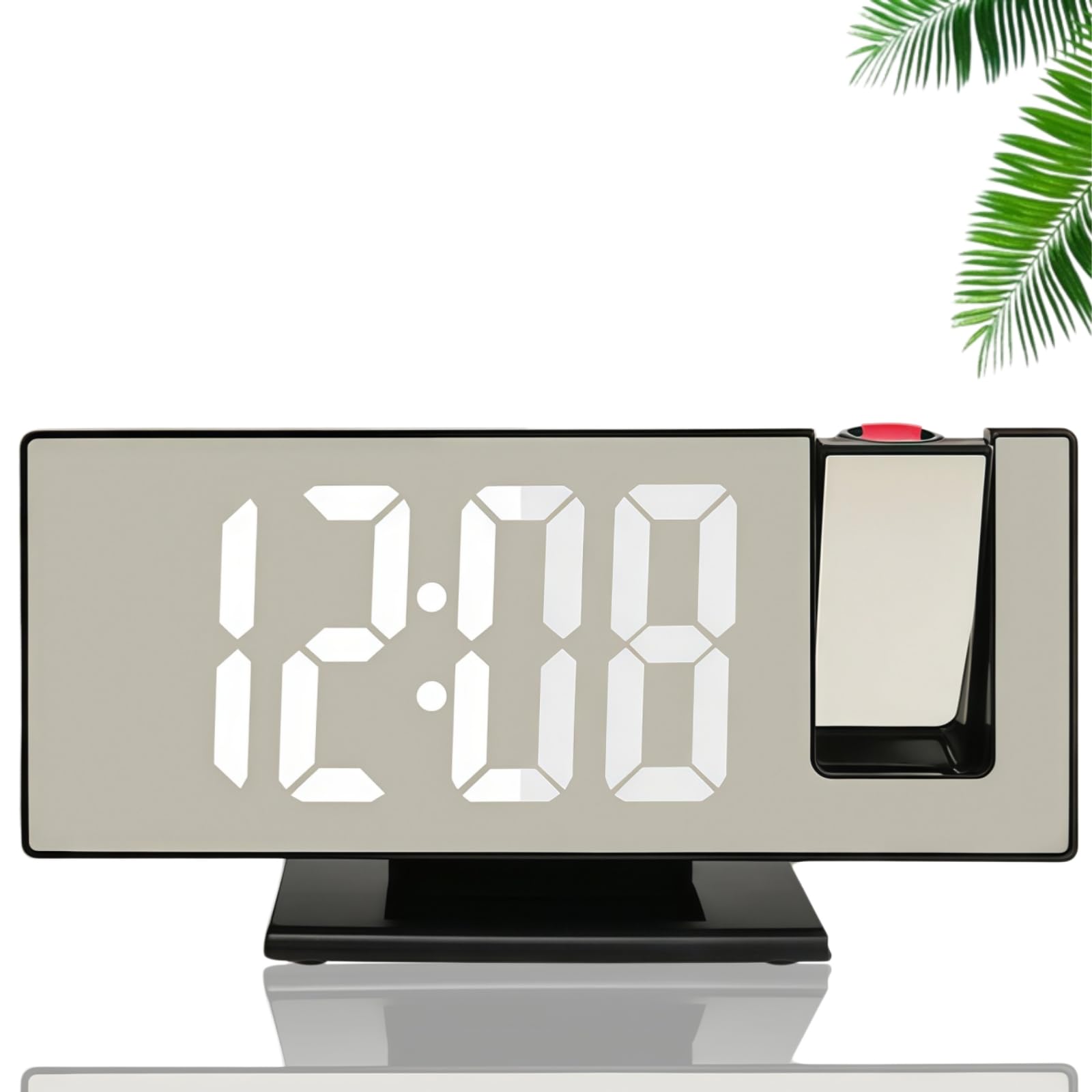 Digital Alarm Clock with Projection, Mirror Bedside Clock, 180° Rotating Light Projector, 4-Level Brightness Adjustment, Wireless Charging Port, Battery/Main Powered, Silent Mode for Home Decor(Black)