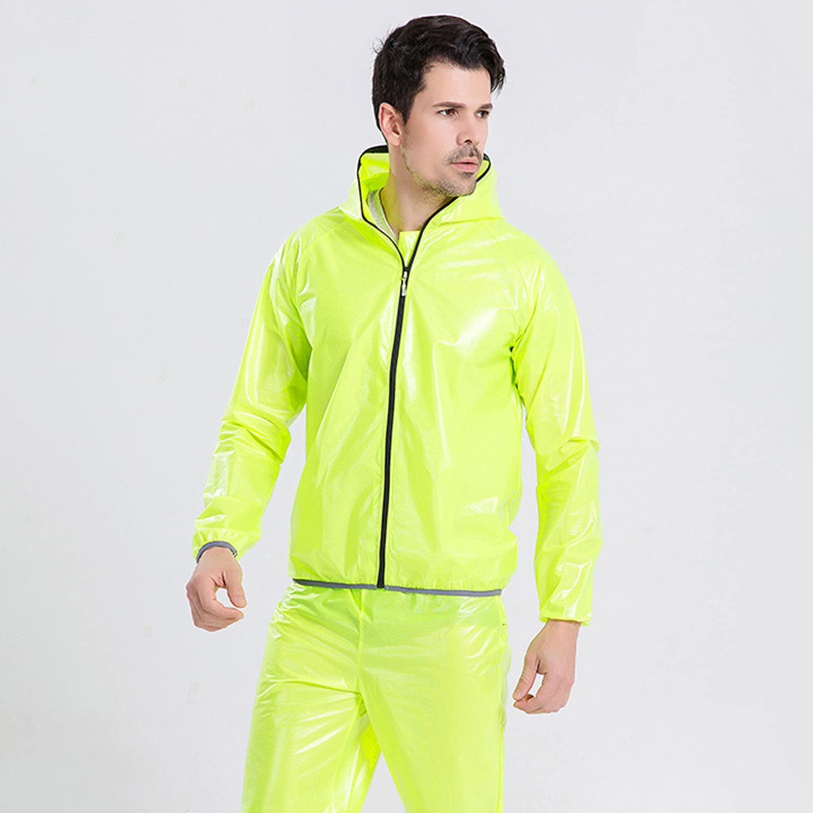 Riutilizzabile Giacca da Pioggia, Antipioggia Moto Uomo, Cappotto Rifrangente per Uomini, Cappotto di Pioggia Poncho Unisex Portatile Pieghevoli, Giacca Sportiva Outdoor,Verde,XL