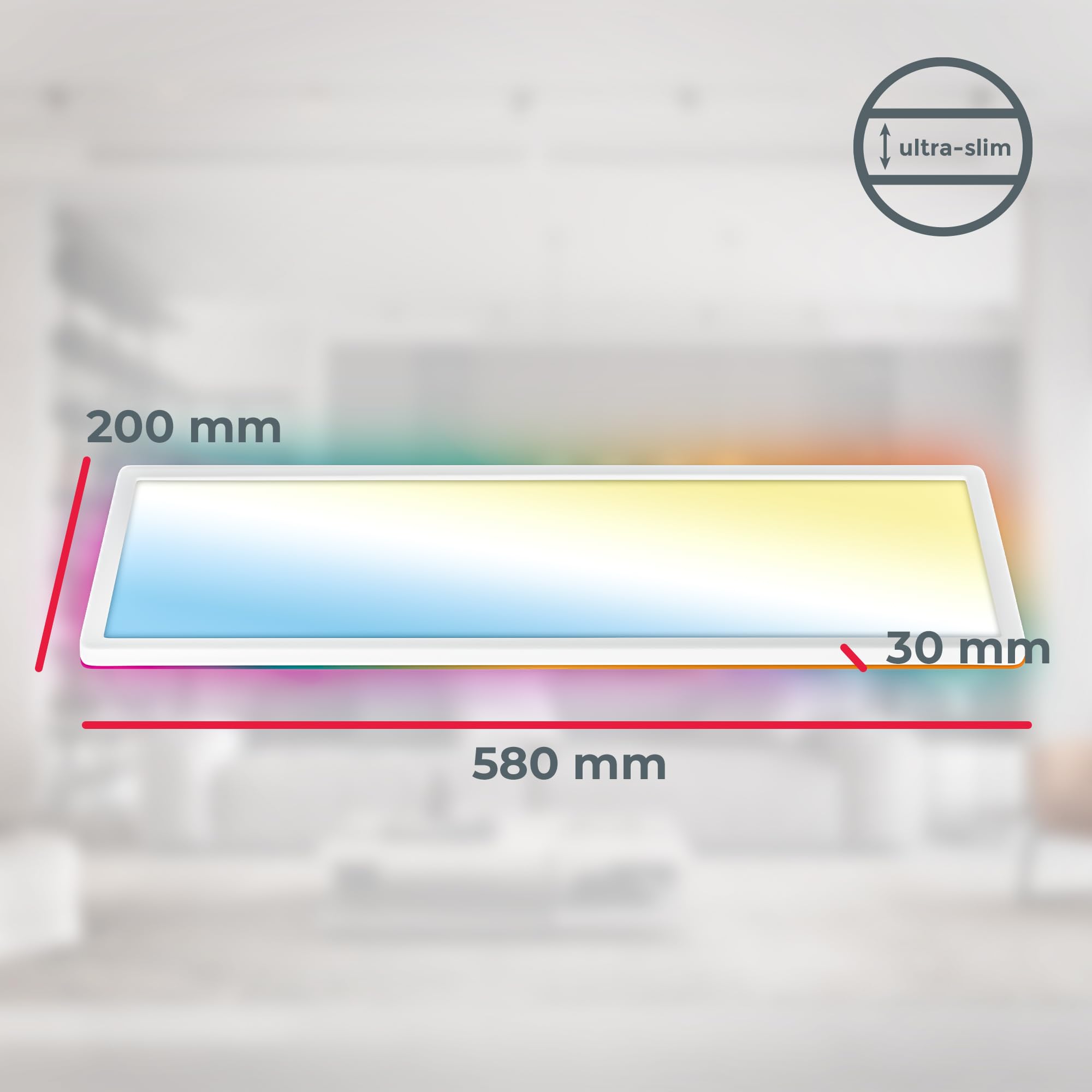 B.K.Licht - Lampada da soffitto LED piatta con telecomando, retroilluminazione RGBIC, superficie luminosa CCT, dimmerabile, lampada, plafoniera, lampada da soggiorno, pannello 58x20x2,5 cm, bianco