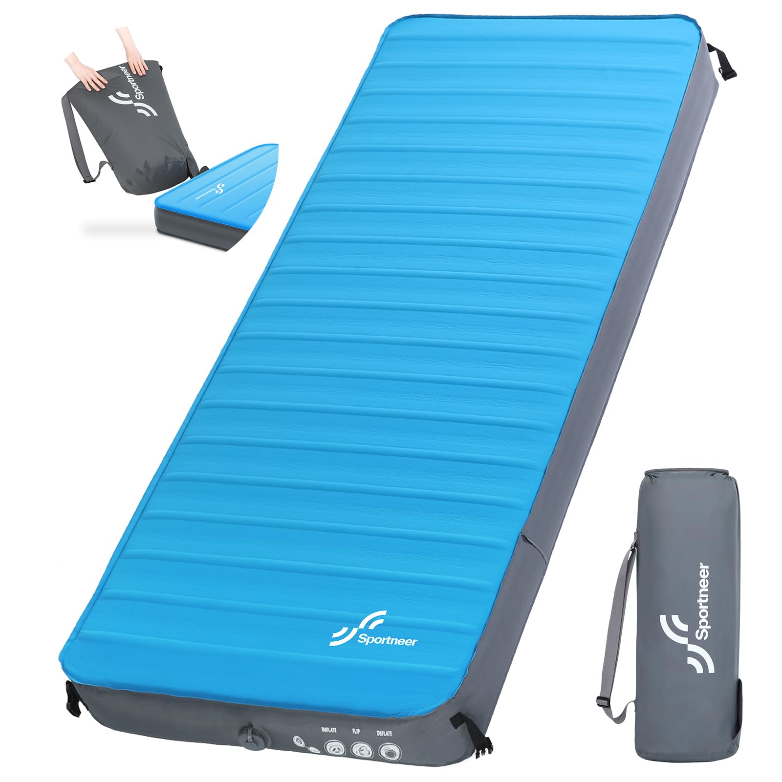 Sportneer Sleeping Pad for Camping: 4" Ultra-Thick Air & Foam Camping Mattress with 10 R Value, 4-Season Large Size 78" x 30" Self-Inflating Sleeping Pad for Camp/Travel/Car/Tent, Easy to Inflate