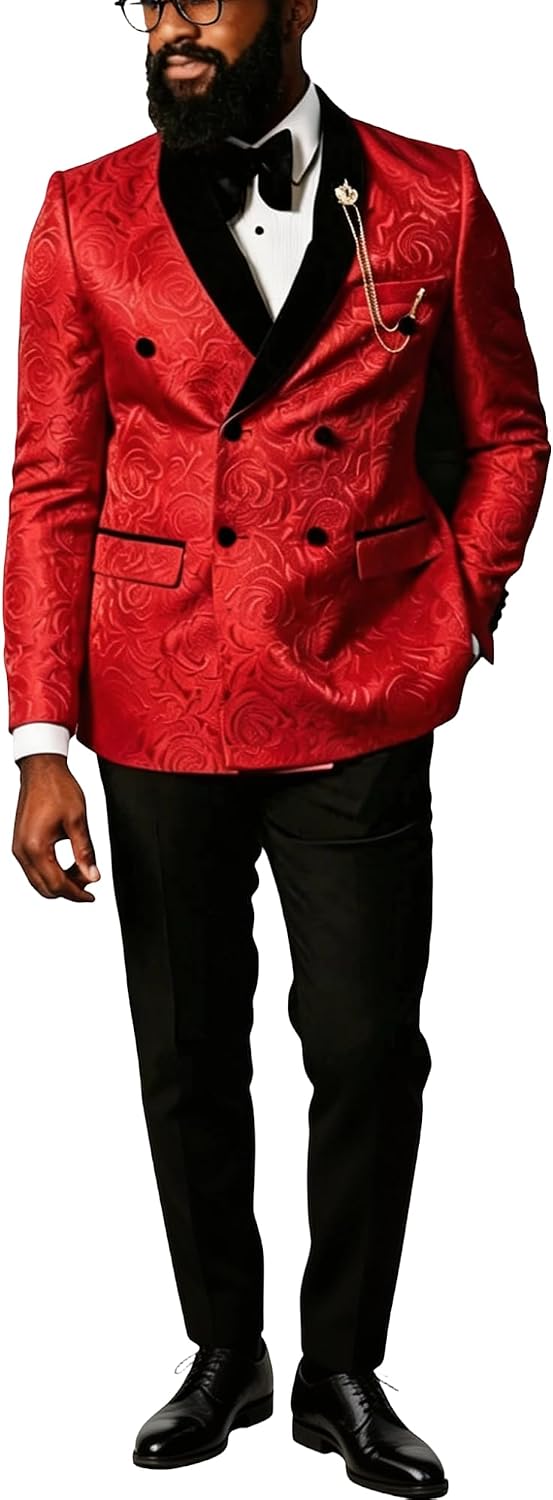 Men's Regular Floral Blazer Pants Suit Set for Stage Event Photo Looks | 2 Piece Suit Set with regular styling works for travel dinner, leather shoes looks, and coordinated dressing.