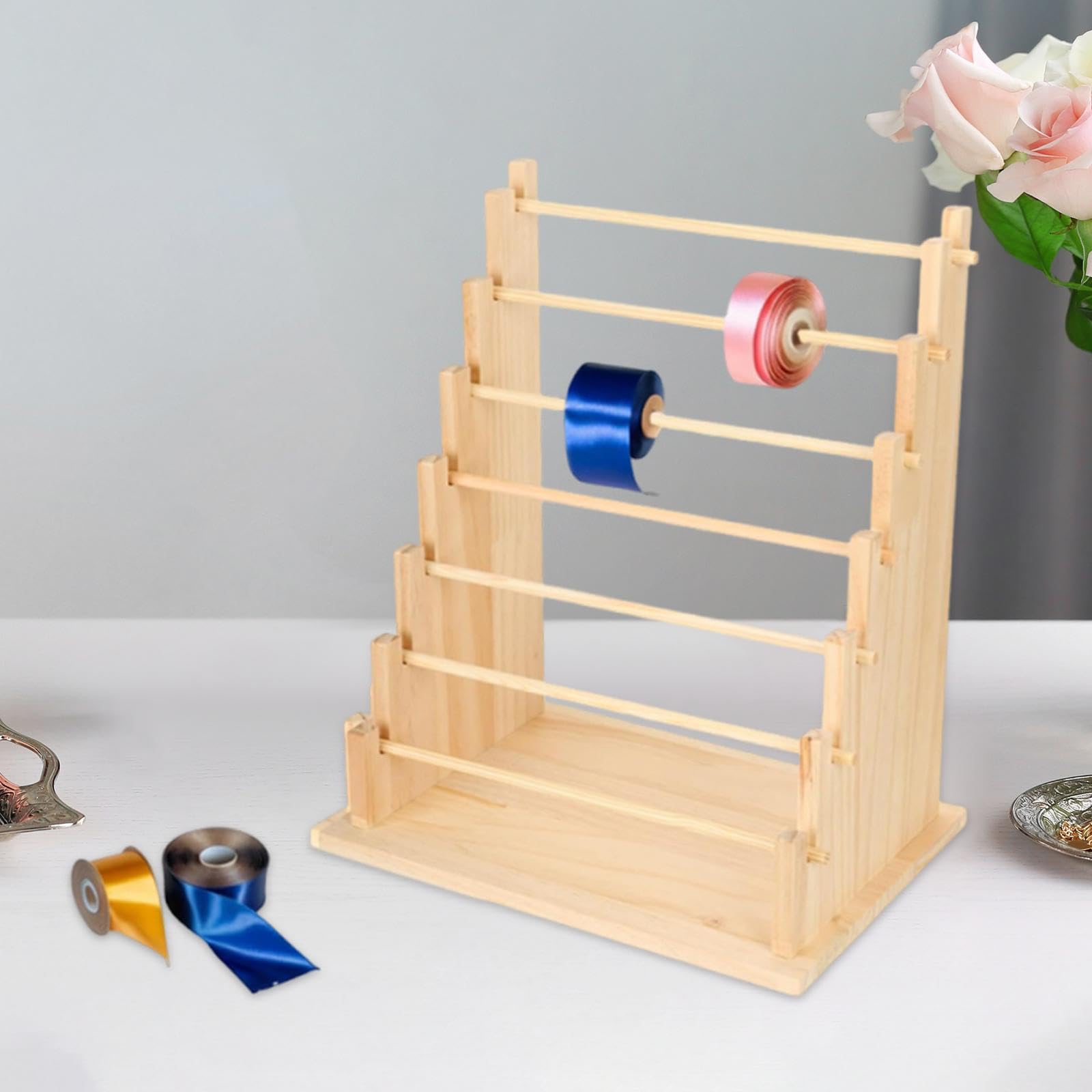 MagiDeal Organizzatore di nastri in legno, porta braccialetti, espositore per rocchetti di filo, organizer per nastri washi per confezioni regalo e negozio di