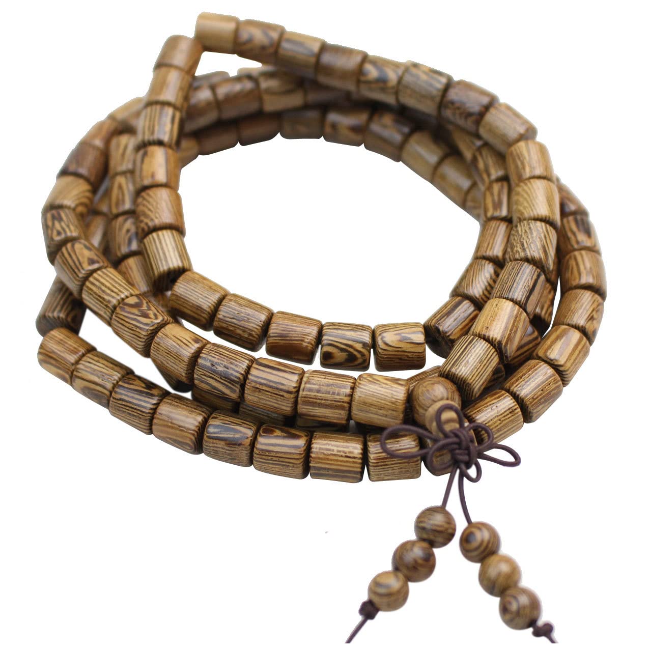 Natural Wenge Mala Prayer Beads Necklace Bracelet, Wooden barrel bead bracelet with old materials, Buddhist beads, Meditation Buddhist Rosary, hanging chain, Pray for peace and joy, Wooden Bead Chain