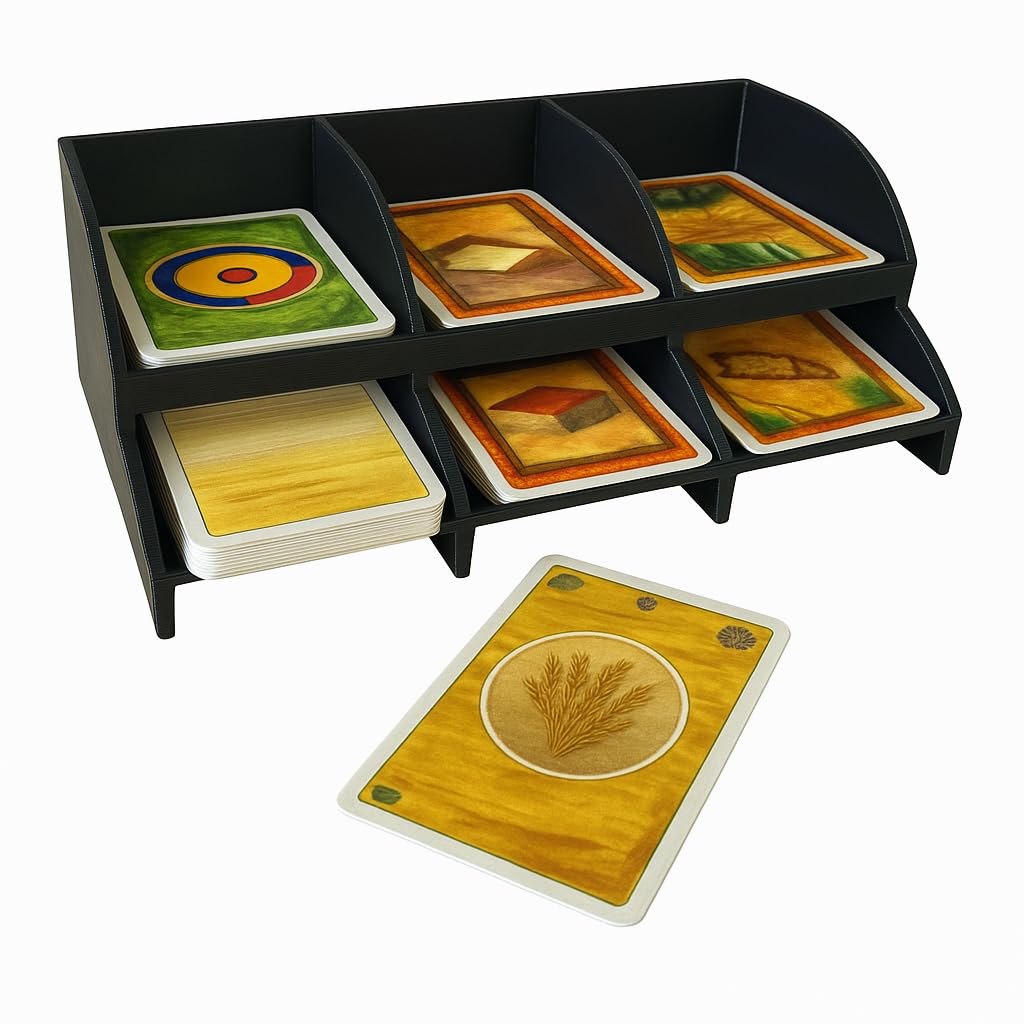 Card Game Organizer Tray, 6-Compartment Stackable Storage for Catan and Expansions, Black