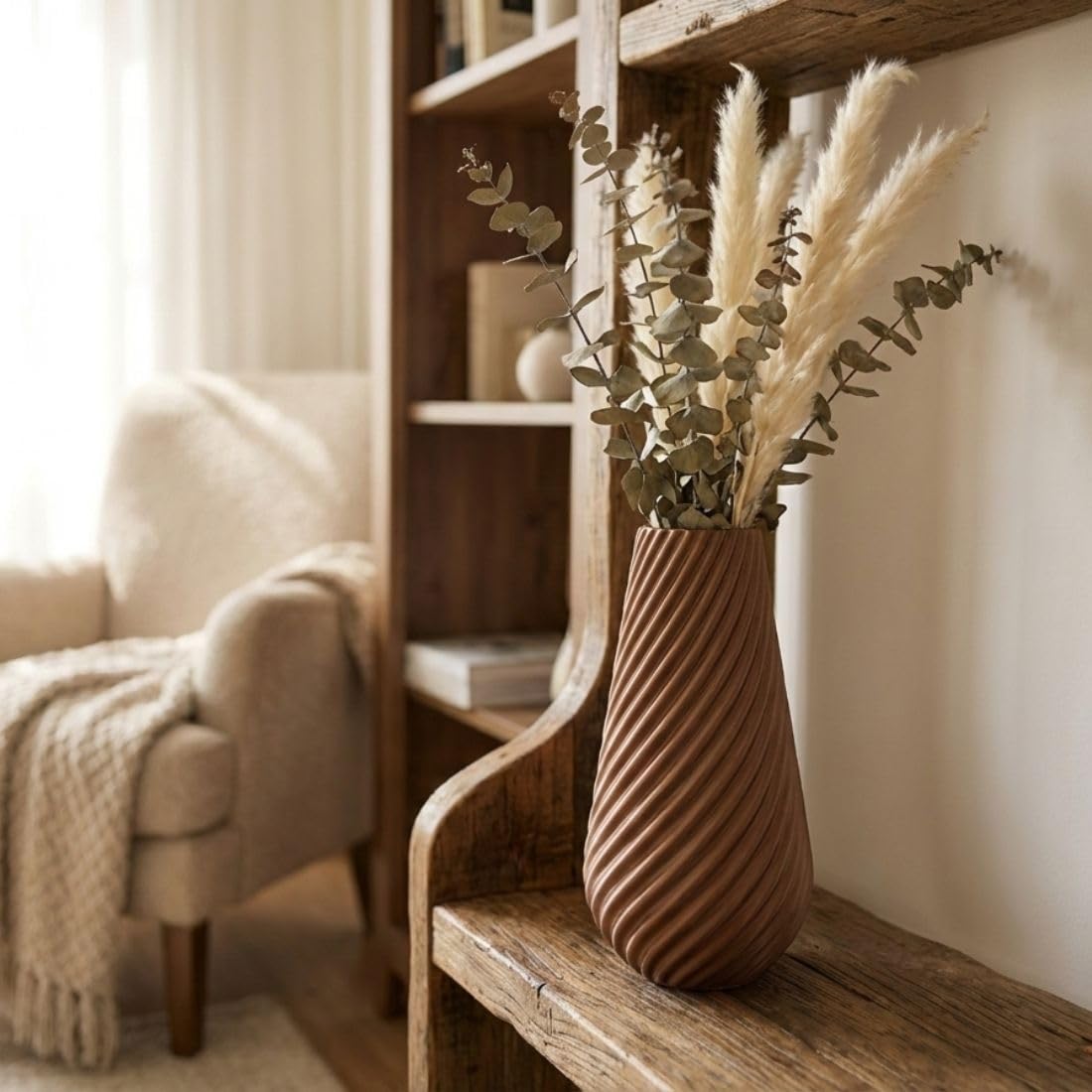 Amuse Home Décor Premium Plastic Decorative Flower Vase for Home Office Decor Flower Pot for Living Room Pack of 1 - Brown-image-38