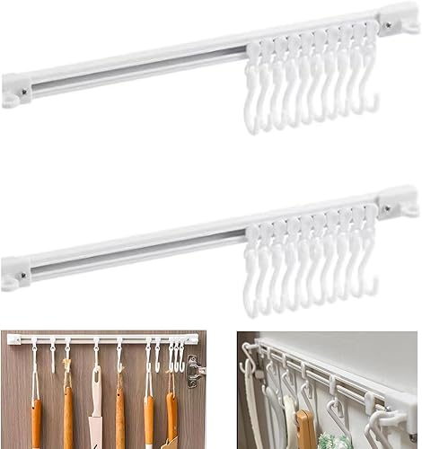 2 ganchos multifuncionales para riel deslizante, ganchos adhesivos de pared, riel de cocina, estante de utensilios de ahorro de espacio con 10