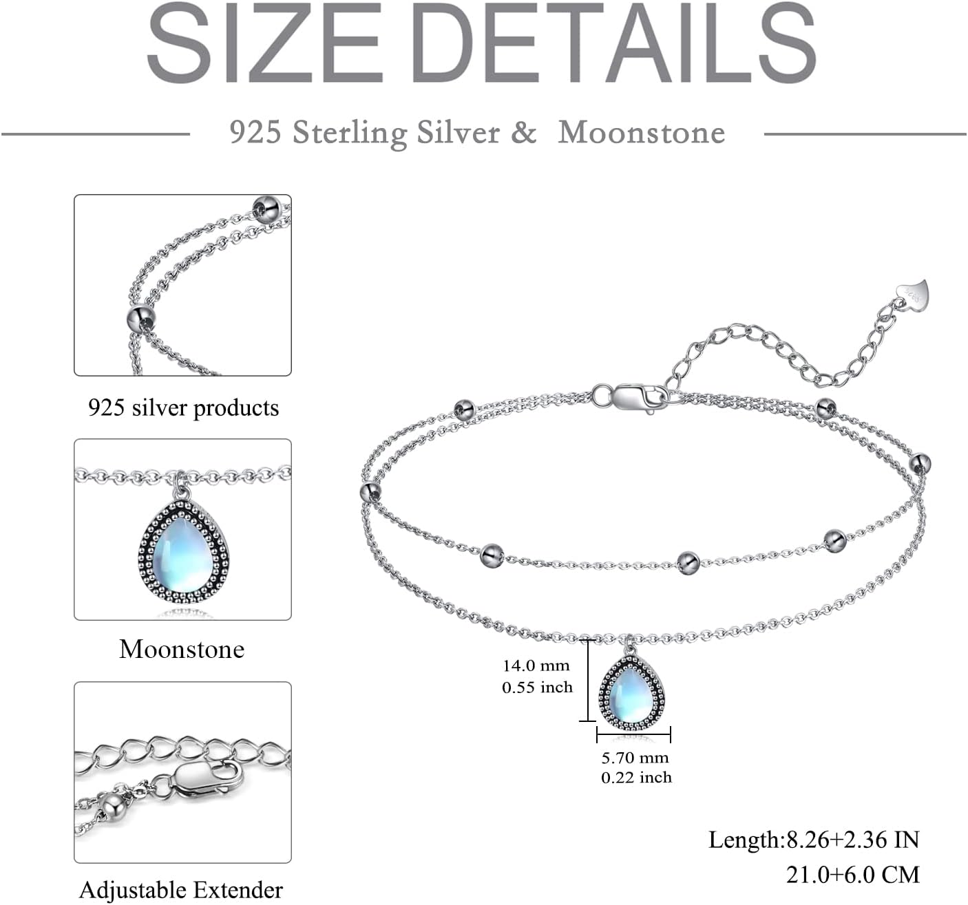 POPLYKE 925 Sterling Silver Double Layered Chain Evil Eye Daisy Sunflower Butterfly Anklets for Women Holiday Beach Crystal Ankle Bracelet Dainty Evil Eye Jewelry