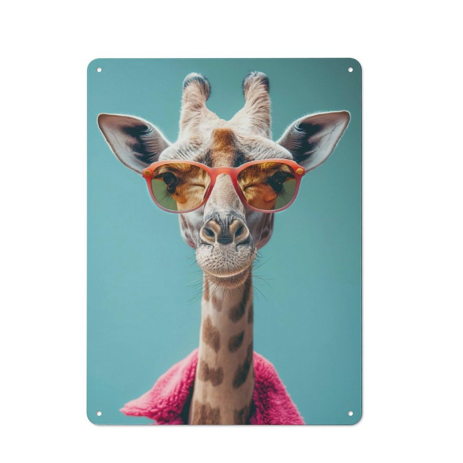 Junmoney Cute Giraffe With Glasses Vintage Tin Sign With Design 40X30cm, Nostalgic Nostalgic Wall Art For Living Room, Hallway, Kitchen Or Cafe