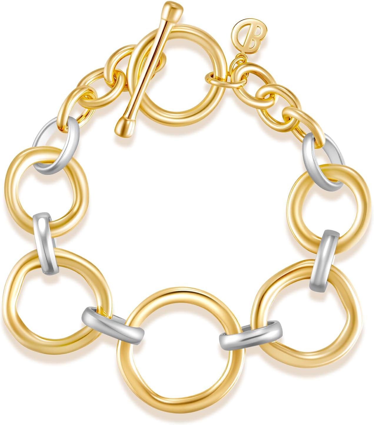 COBI Two Tone Bracelets for Women, 18K Gold & Sterling Silver Plated Bead Bracelet, Link & Tube Designs, Chunky Adjustable Bangles, Trendy Fashion Jewelry Gift