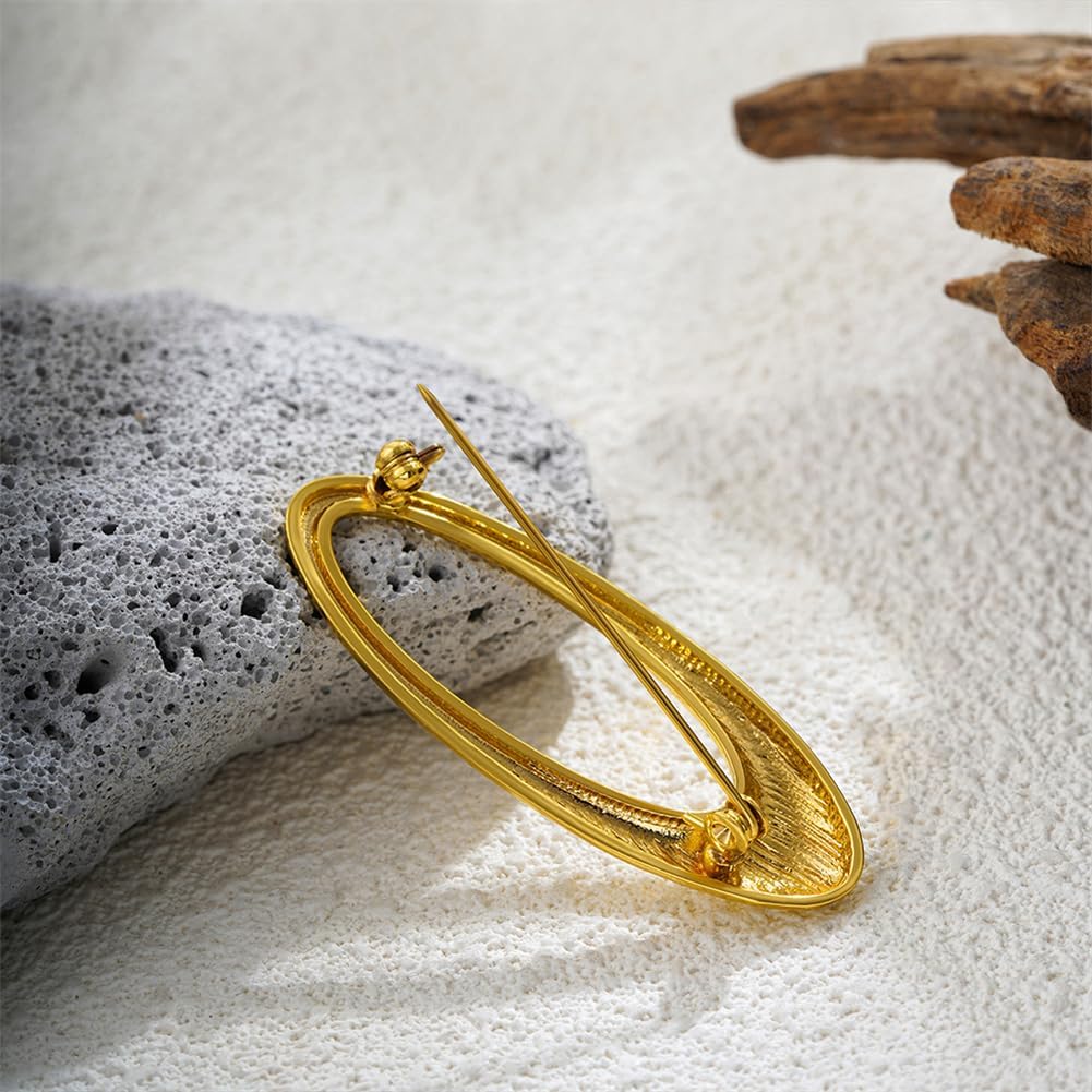 Minimalist Oval Brooch for Women Men Gold-Tone Geometric Lapel Pin Dainty Elliptical Badge for Suit Tie Dress Hat Bag Simple Fashion Jewelry Boutonniere Corsage Accessory - Image 5