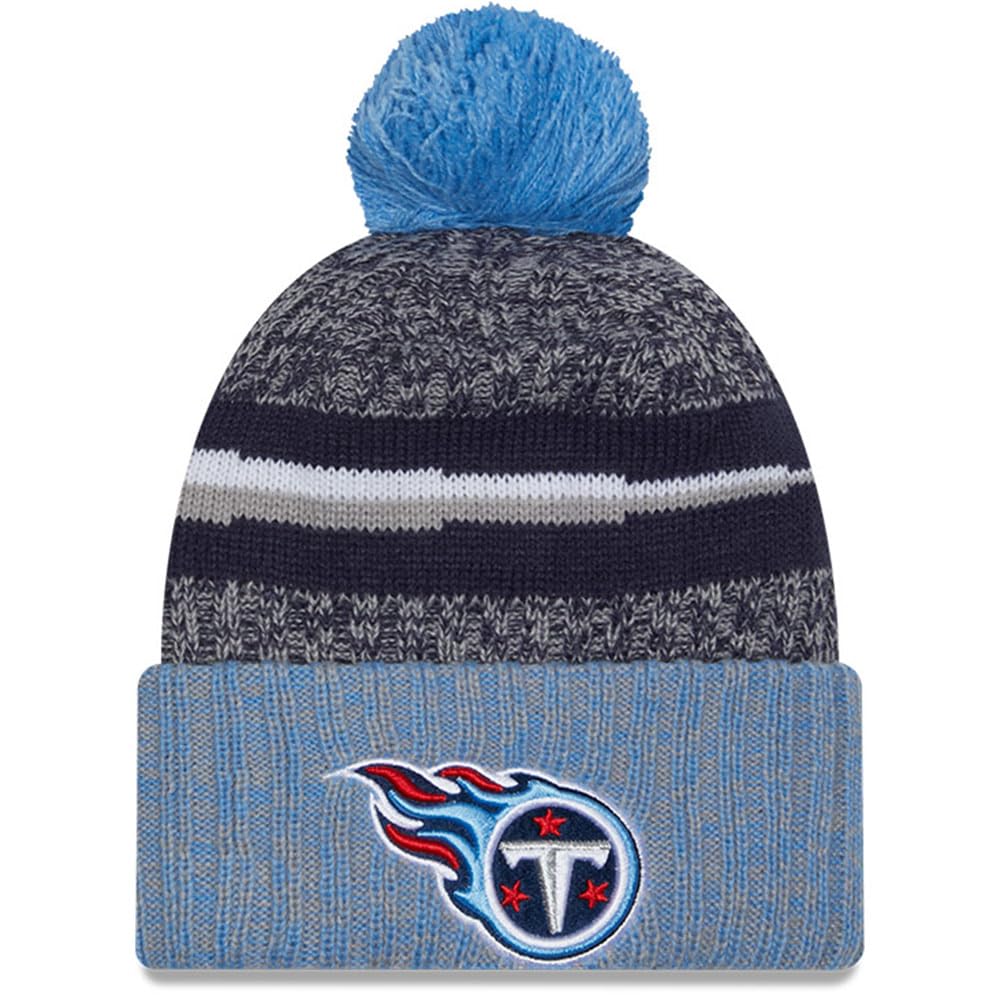 New Era Men's Tennessee Titans, Navy Nfl 2023 Sideline Sport Cuffed Pom Knit Hat