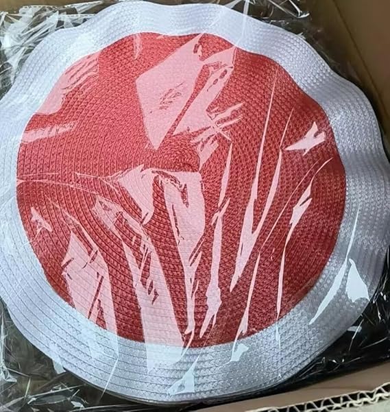 Round Table Placemats, Set of 6, Dubai Style Heat-Resistant Dining Mats, Kitchen and Party Decor (White Red)