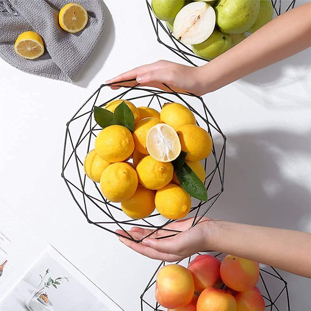 Cesto Portafrutta In Metallo Oro - Design Geometrico Moderno Per Tavola O Centrotavola