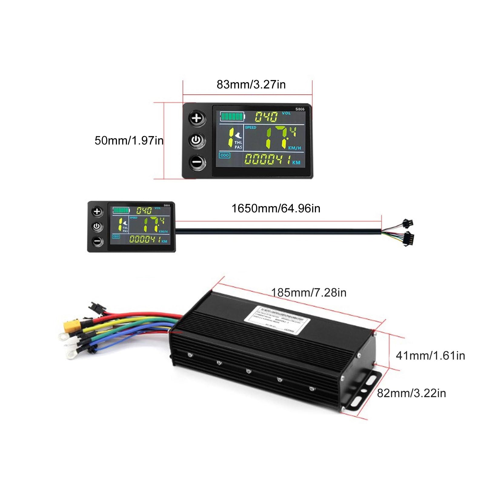 Kit de Contrôleur de Moteur Sans Balais de Vélo Électrique, 36V 48V 52V 1500W 2000W 40A 3 Modes Contrôleur à Onde Sinusoïdale avec Panneau d'Affichage LCD Couleur S866
