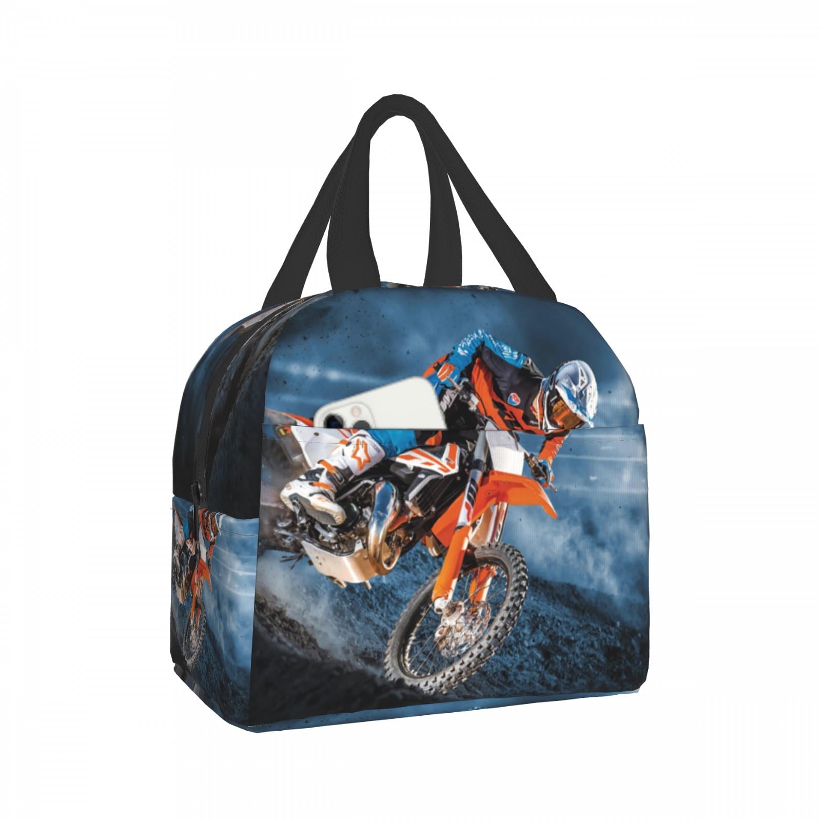 Lonchera de motocicleta para niños, para motocross, con aislamiento térmico, reutilizable, con bolsillo frontal, para niños, hombres, mujeres, niñas, picnic, viajes