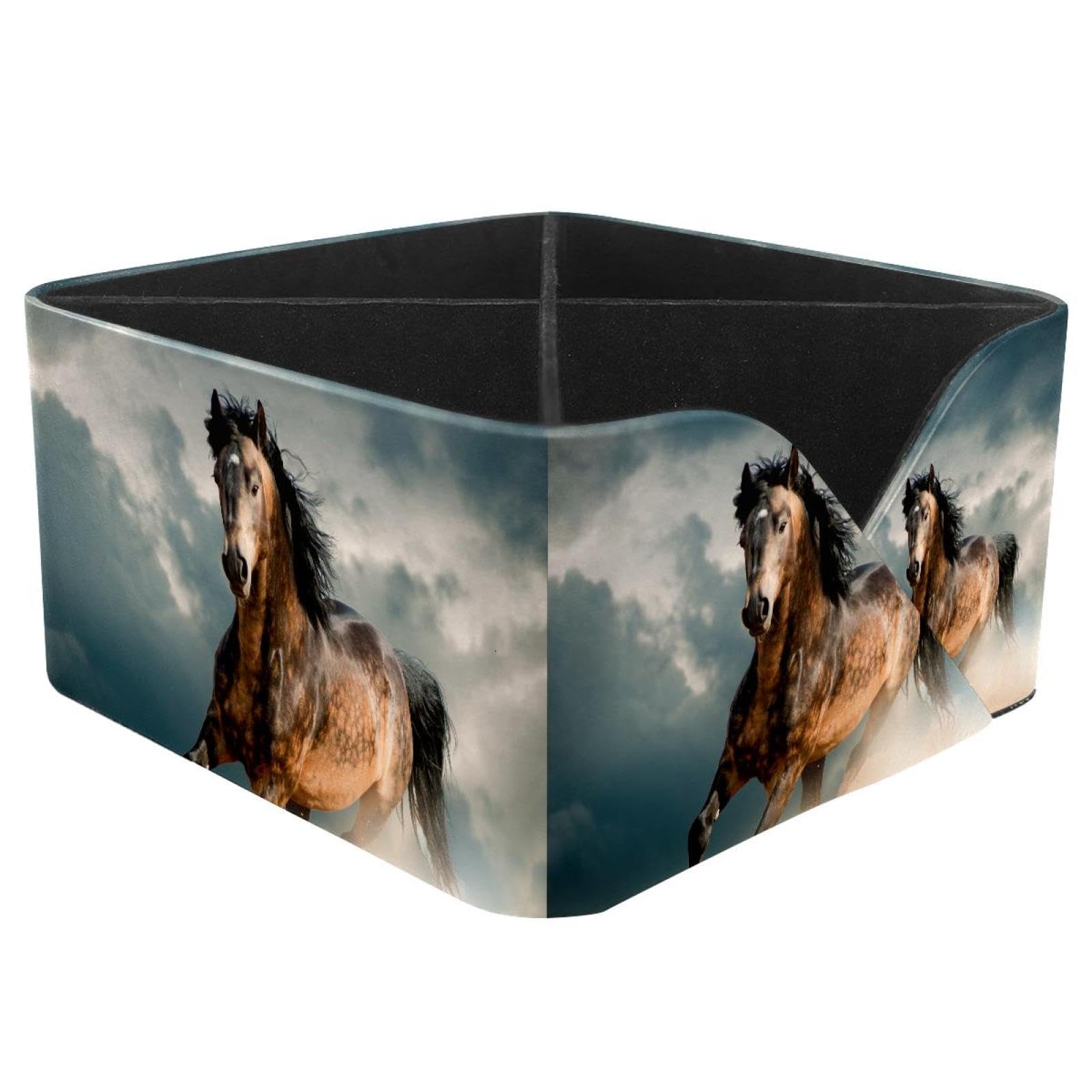 KengjuTesu Horse Running Desktop Organizer Pen Holder, Rectangular Pencil Cup for Office, Study and Makeup Stations