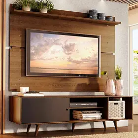 Rack Madesa Dubai e Painel para Tv até 65 Polegadas com Pés - Rustic/preto 7k5z