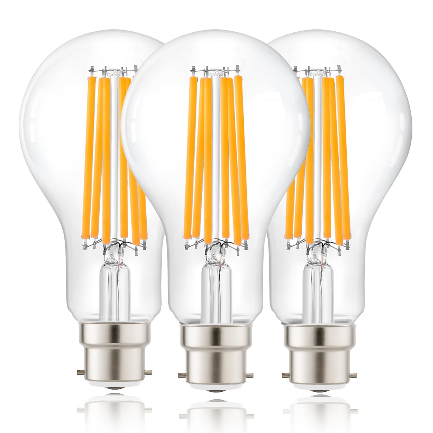 FLSNT A70 B22 Bayonet LED Bulb 18W 3000lm (150W Eq), 2700K Warm White Clear Glass Vintage LED Light Bulb, Edison Bulb Bayonet Filament Look, Decorative Light Bulbs, Non-Dimmable [Energy Class C]